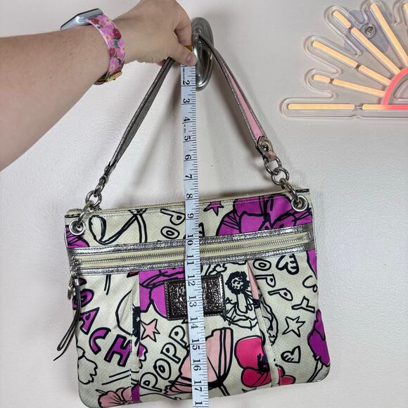 Coach Poppy Print Shoulder Bag Purse Y2K 90s Silver Hardware Pink - Picture 12 of 13